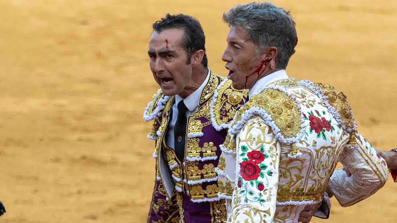 Un torero muy querido en Pamplona es arrollado por un Miura, sufre un desgarro en la oreja y vuelve al ruedo