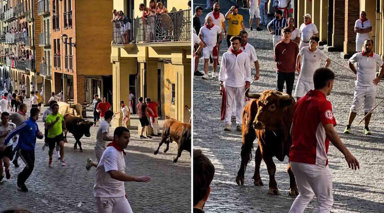 Un novillo rezagado empitona a un joven en el encierro de Estella y lo manda al hospital con una cornada