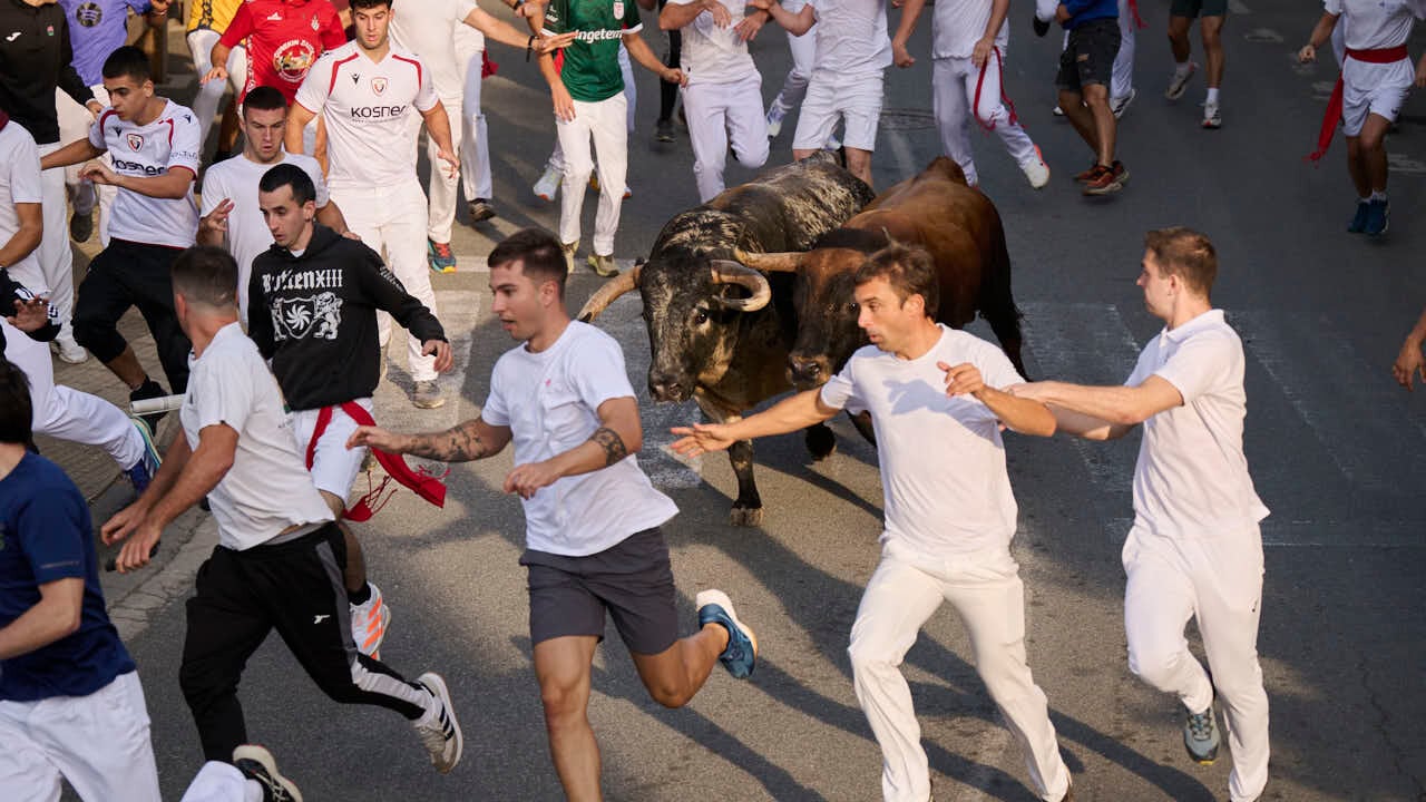 Segundo encierro de Tafalla 2026 con toros de Sobral. PABLO LASAOSA