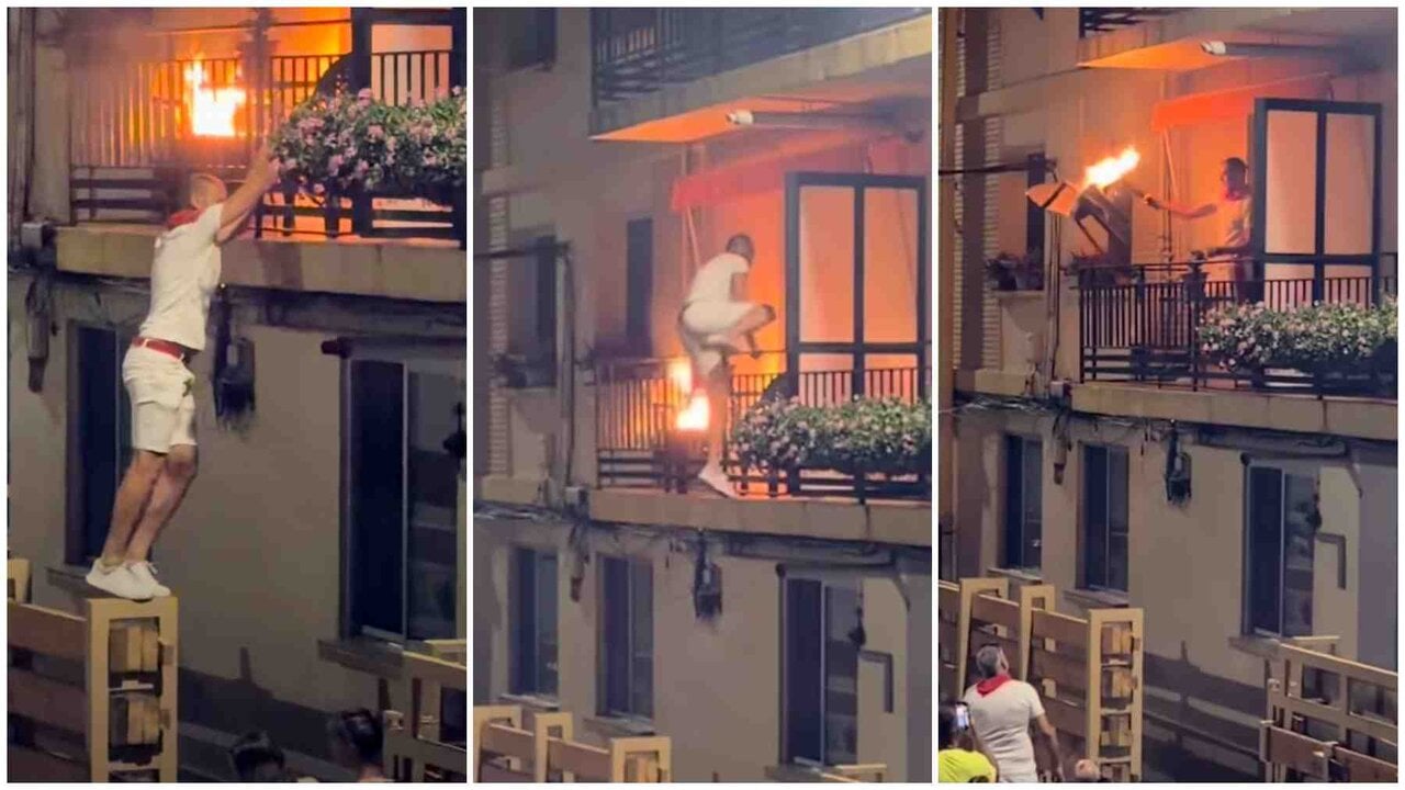 VÍDEO | Nuevo susto en Noáin: el toro de fuego provoca un incendio en el balcón de un primer piso