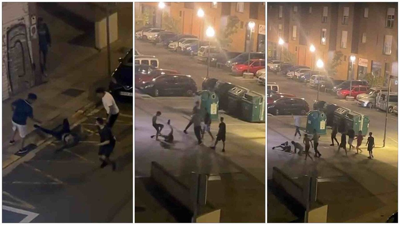Tres fotogramas de la pelea en la Rochapea.