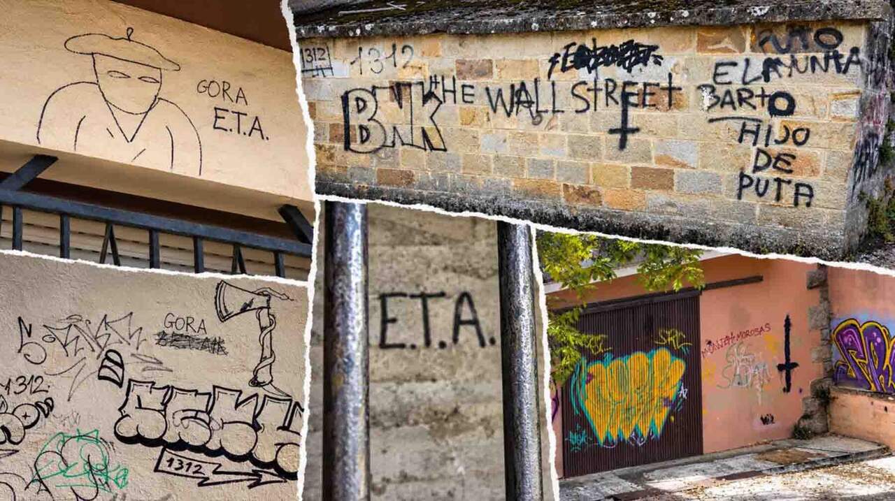 Pintadas de apoyo a ETA y símbolos satánicos en la iglesia y el convento de un pueblo navarro gobernado por EH Bildu